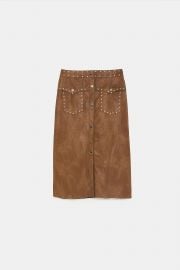 STUDDED FAUX LEATHER SKIRT at Zara